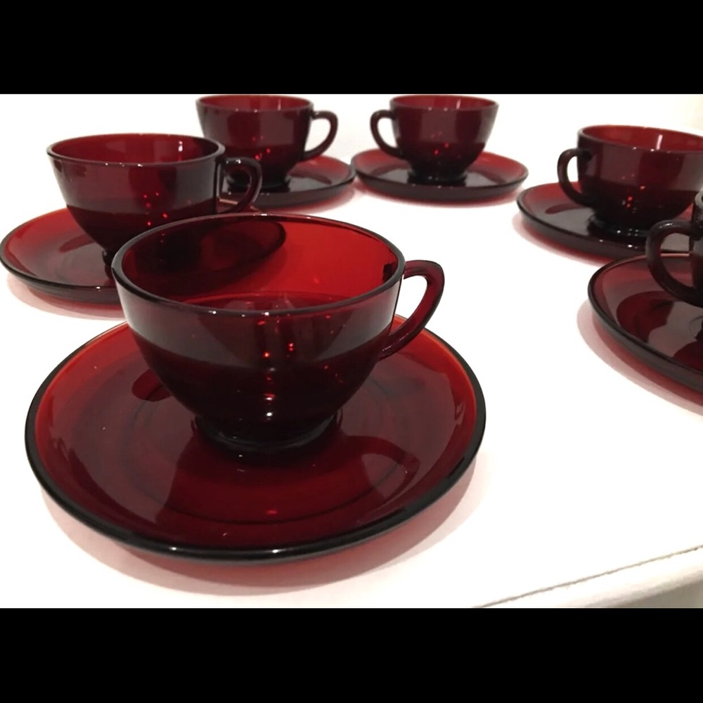 Vintage Anchor Hocking Ruby Glass Teacups Set 6